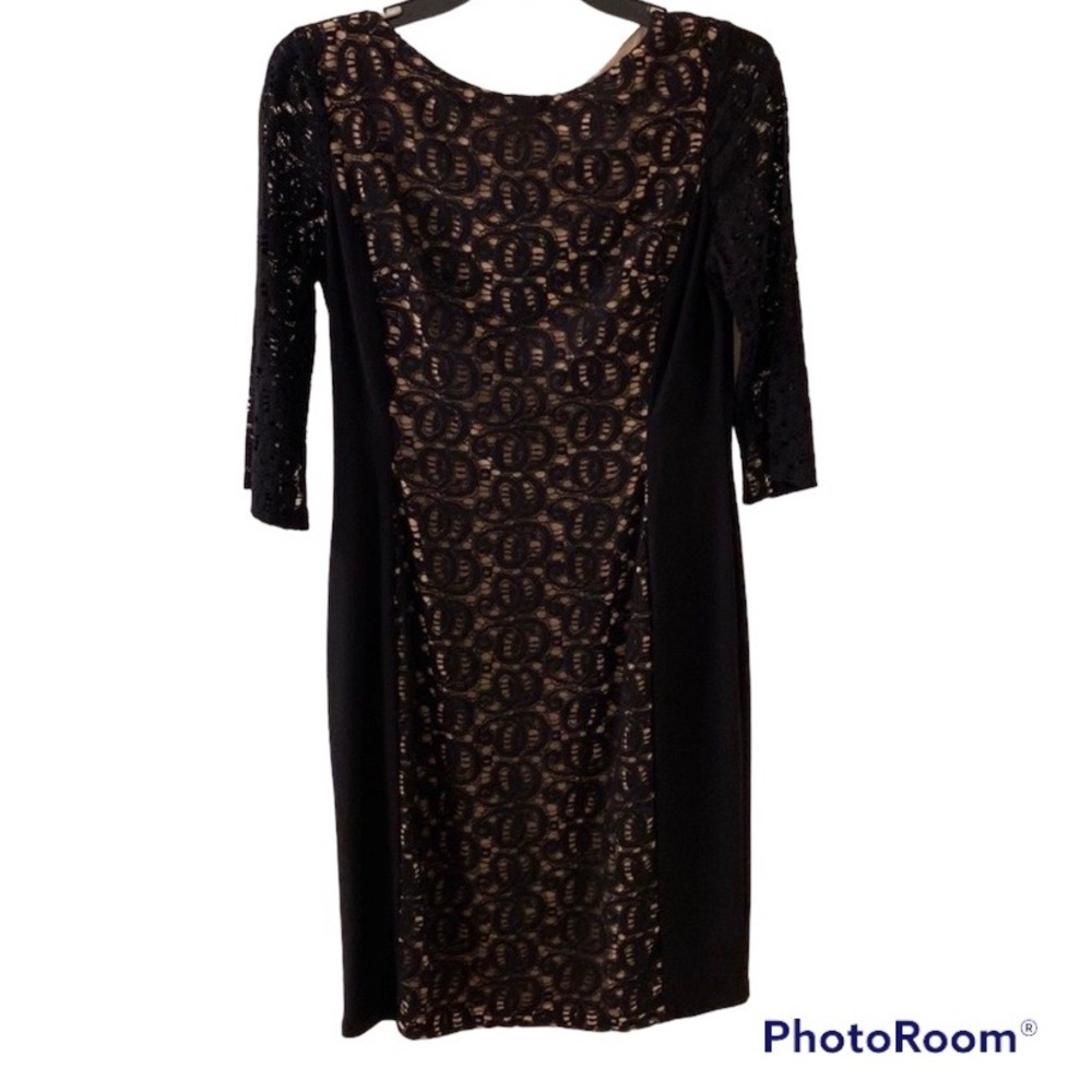 Anne Klein black dress with lace sleeves and lace front